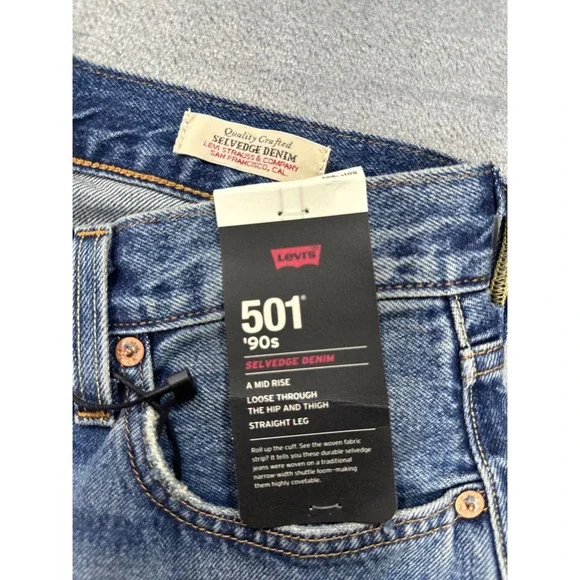 Levis 501 90s Selvedge Denim Jeans Womens 28x30 Blue Straight Leg A1959-0063 NWT - Picture 7 of 16